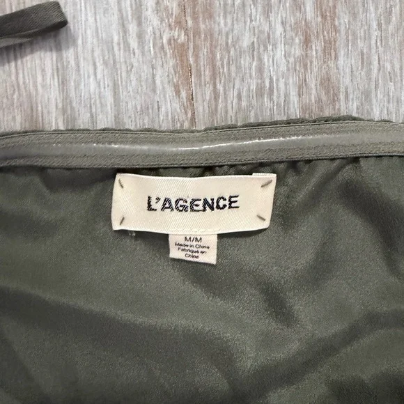 L'AGENCE Olive Green Halter Silk Button-Front Maxi Dress - Picture 3 of 4